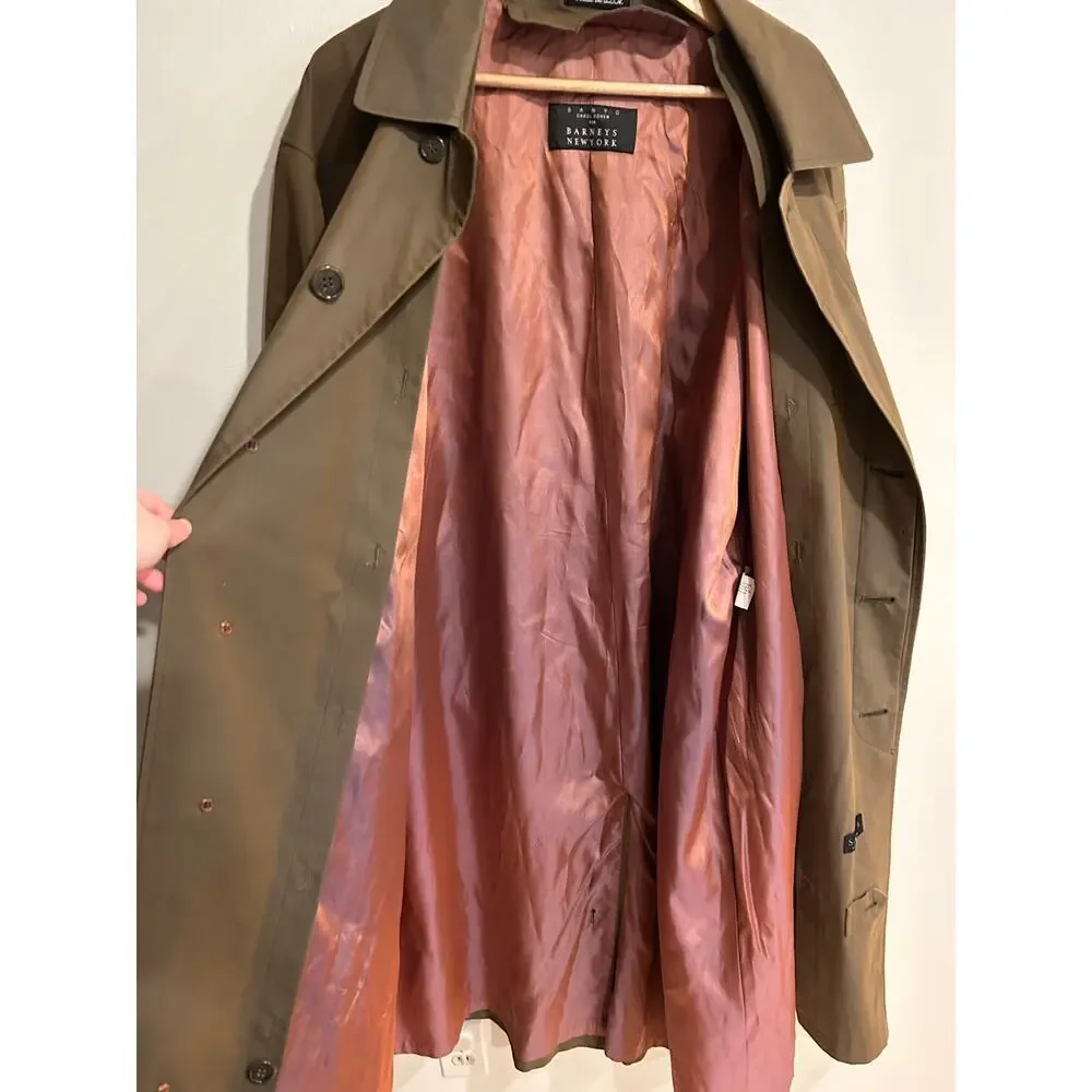 Vintage Barney's New York Brown oversized belted trench coat mens sz 40 S